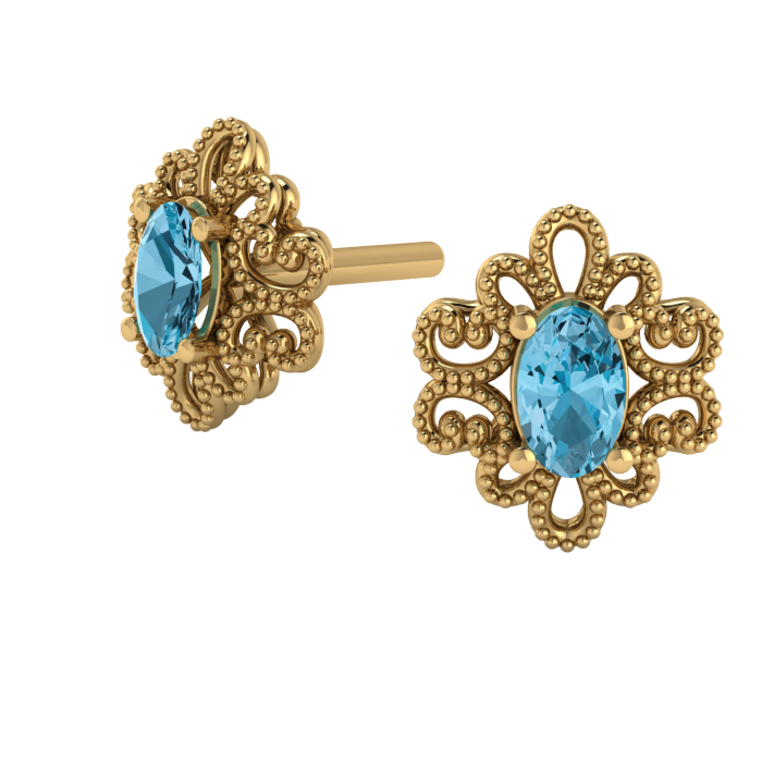 Aqua Oval Gold Earrings