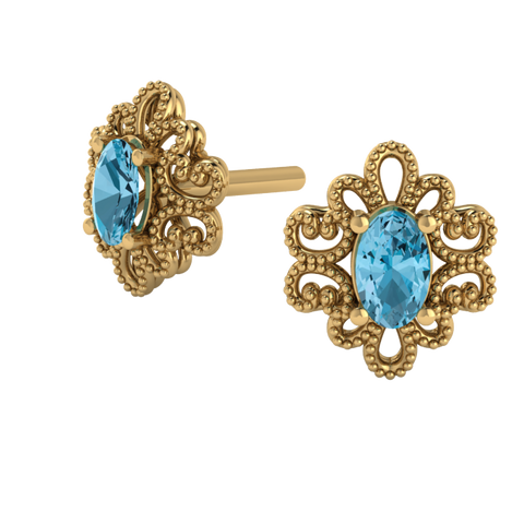 Aqua Oval Gold Earrings