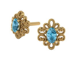 Aqua Oval Gold Earrings