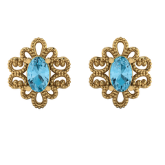 Aqua Oval Gold Earrings