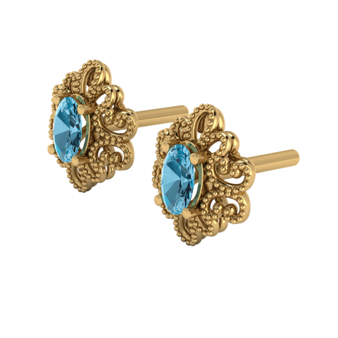 Aqua Oval Gold Earrings