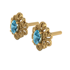 Aqua Oval Gold Earrings