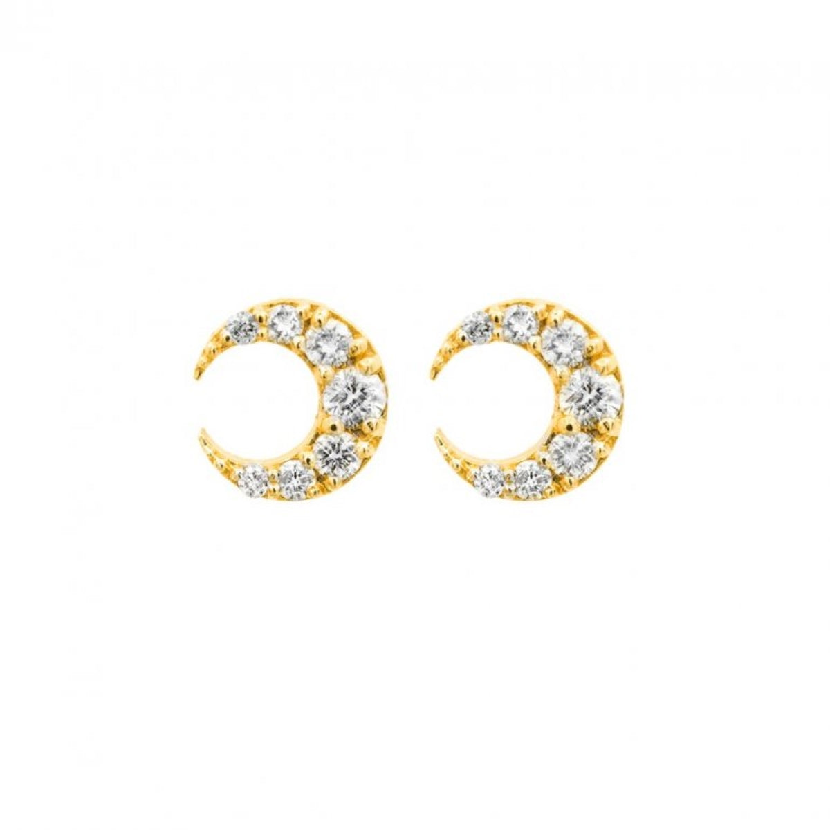 Unique Diamond Crescent Moon Studs  Earrings in 10k Gold