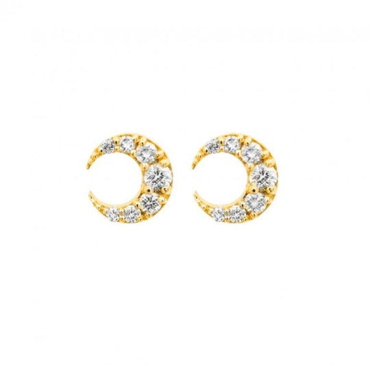 Unique Diamond Crescent Moon Studs  Earrings in 10k Gold