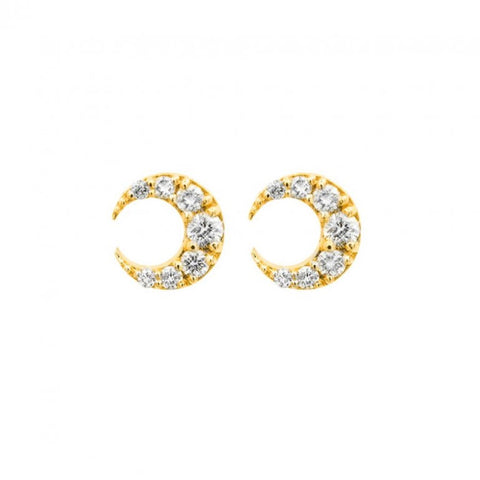 Unique Diamond Crescent Moon Studs  Earrings in 10k Gold