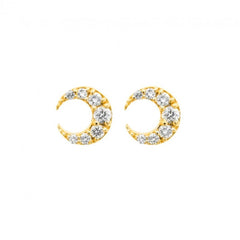 Unique Diamond Crescent Moon Studs  Earrings in 10k Gold
