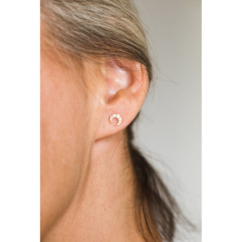 Unique Diamond Crescent Moon Studs  Earrings in 10k Gold
