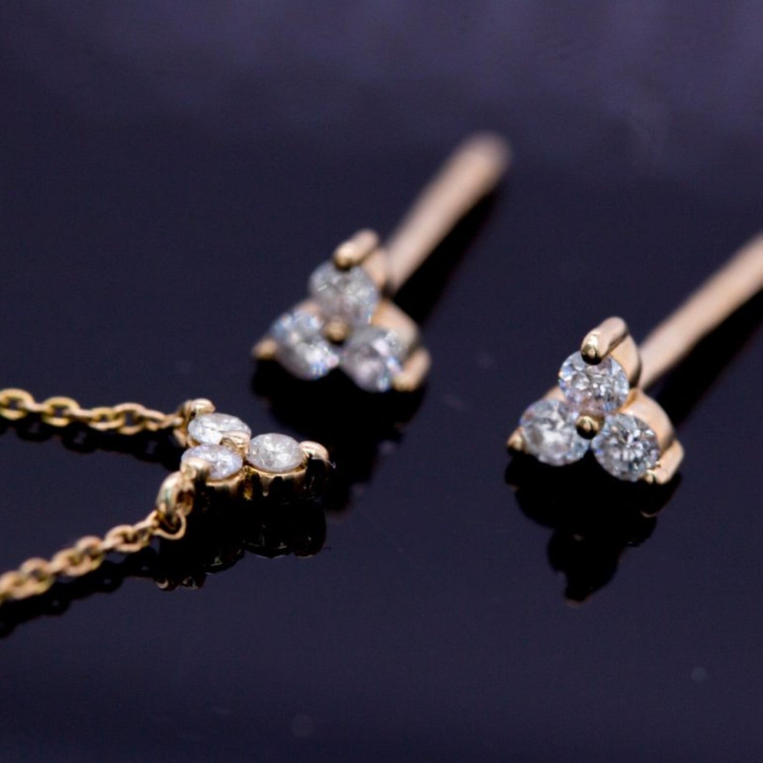 14K Gold & Diamond Tripod Necklace