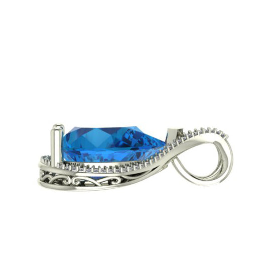 Beautiful Pendant  Pear Shape Blue Color Stone With Diamond