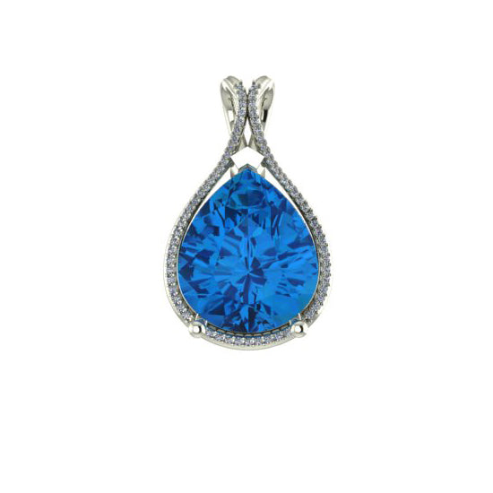 Beautiful Pendant  Pear Shape Blue Color Stone With Diamond
