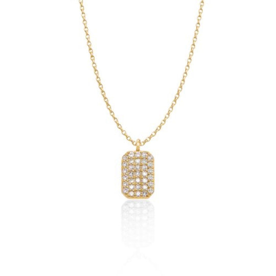 Pave Dog Tag Necklace 14k Yellow Gold Diamond