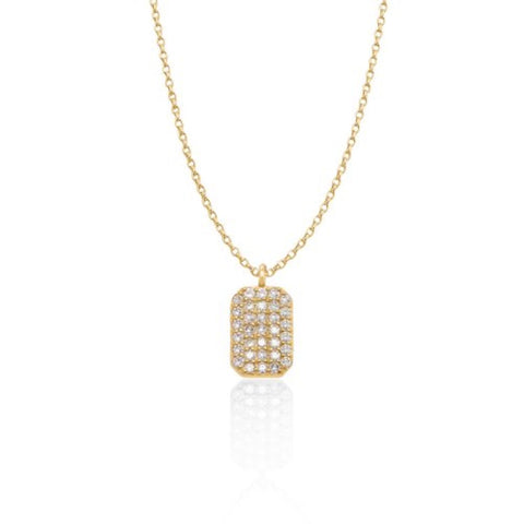 Pave Dog Tag Necklace 14k Yellow Gold Diamond