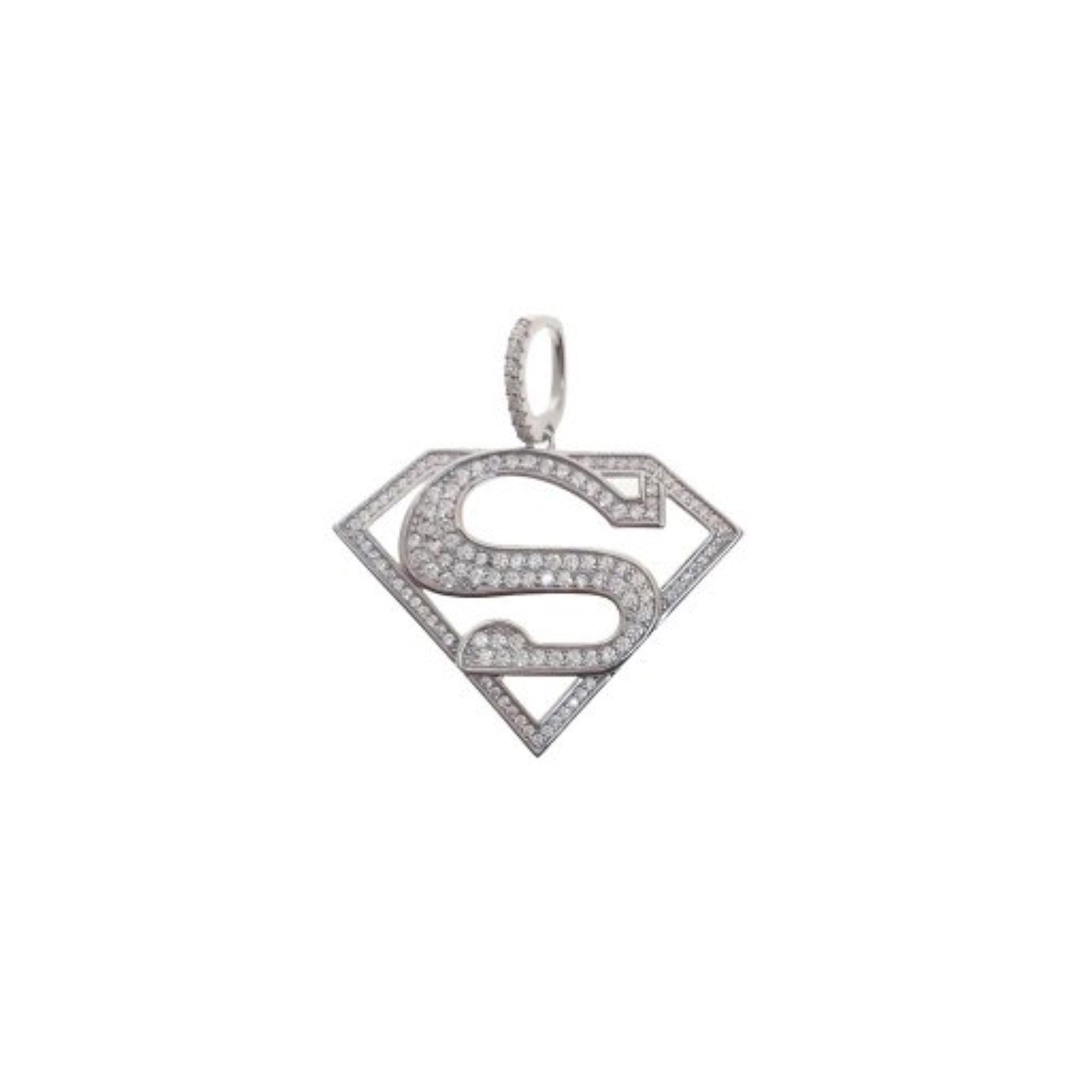 Large CZ Superman Logo Silver Pendant