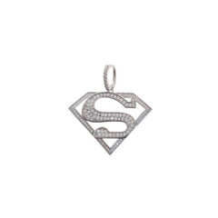 Large CZ Superman Logo Silver Pendant