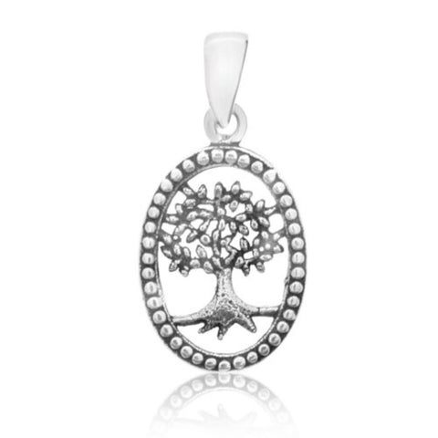 Stunning Plain Sterling Silver Tree of Life Oval Pendant