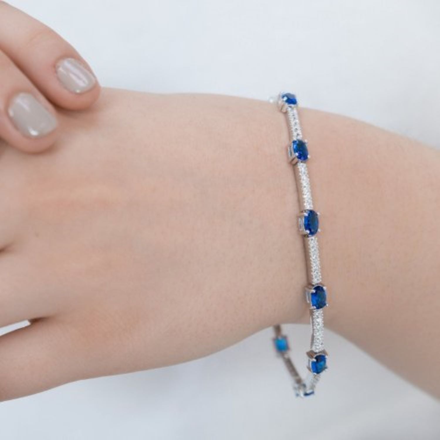 Silver Plain CZ Simulated Sapphire Tennis Bracelet