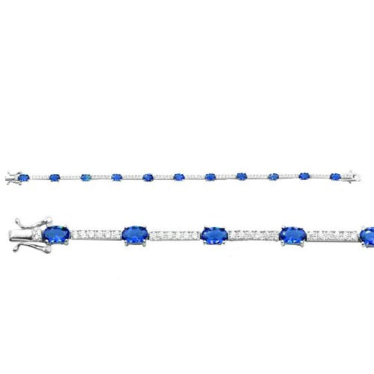 Silver Plain CZ Simulated Sapphire Tennis Bracelet