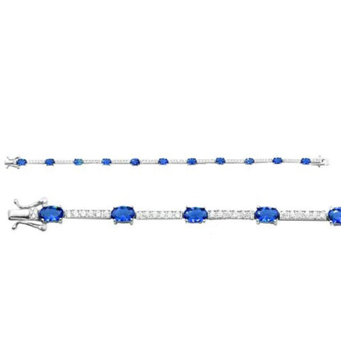 Silver Plain CZ Simulated Sapphire Tennis Bracelet