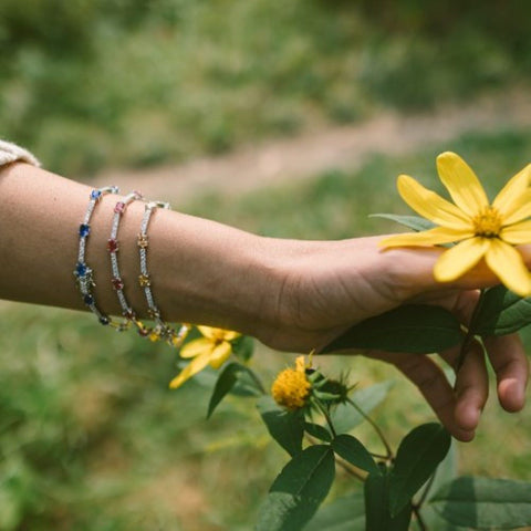 Silver Plain CZ Simulated Ruby Tennis Bracelet