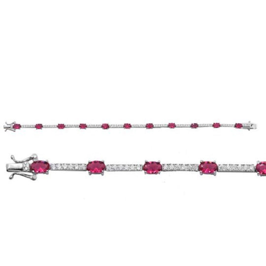 Silver Plain CZ Simulated Ruby Tennis Bracelet