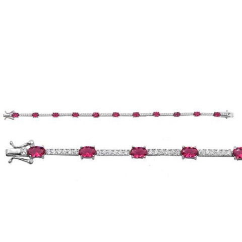 Silver Plain CZ Simulated Ruby Tennis Bracelet