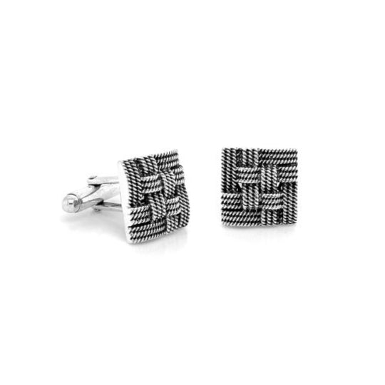 Square Oxidized Weaved Cuff Links
