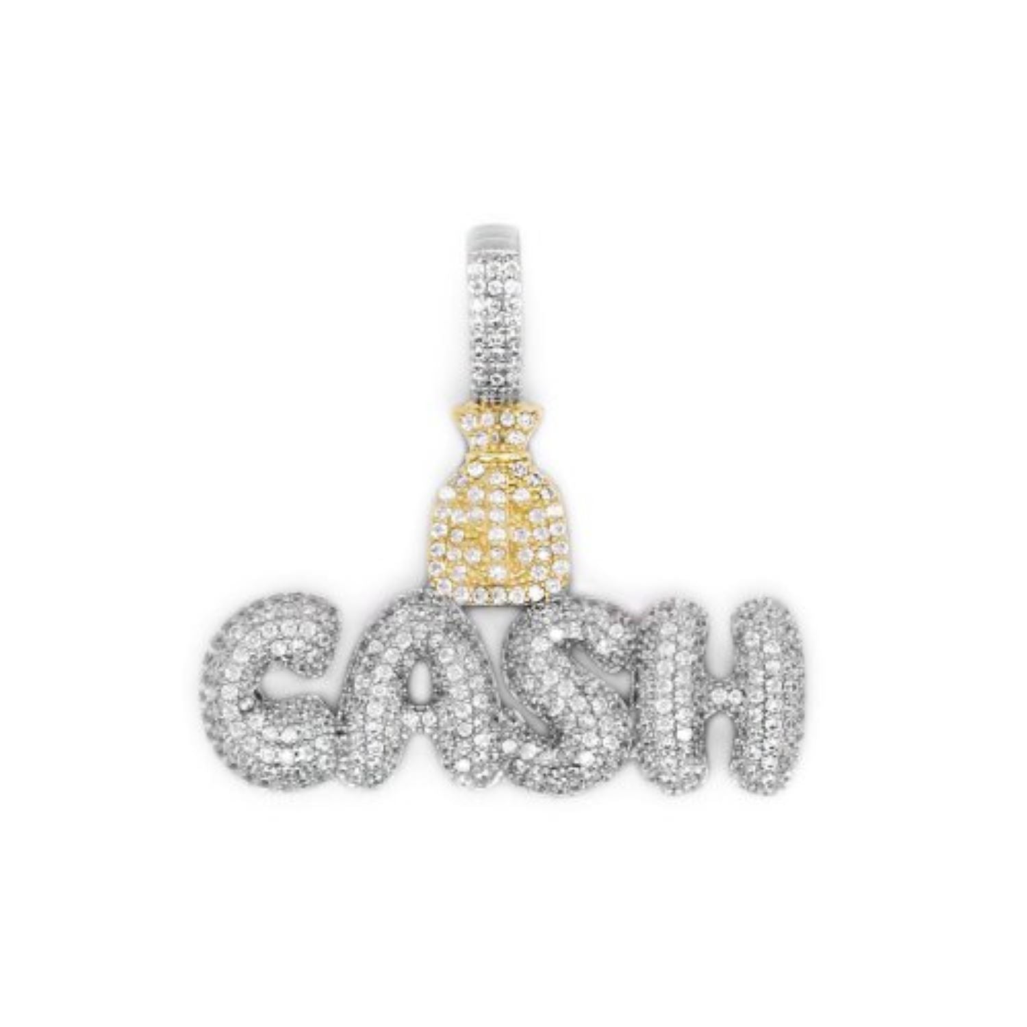 Sterling Silver CZ Pave Cash With Money Bag Pendant