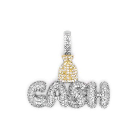 Sterling Silver CZ Pave Cash With Money Bag Pendant