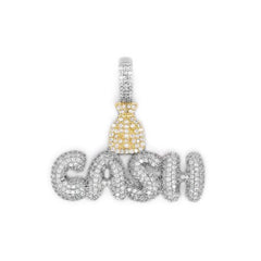Sterling Silver CZ Pave Cash With Money Bag Pendant