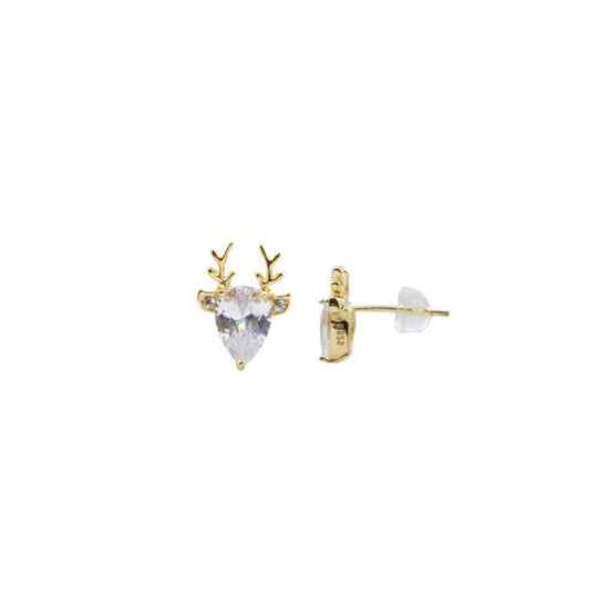 Pear stone CZ Reindeer Studs in Sterling Silver
