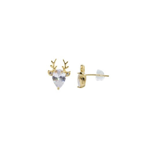 Pear stone CZ Reindeer Studs in Sterling Silver