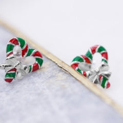 Heart shape Christmas Candy Canes Studs Sterling Silver