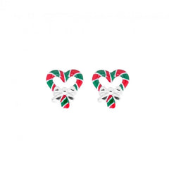 Heart shape Christmas Candy Canes Studs Sterling Silver