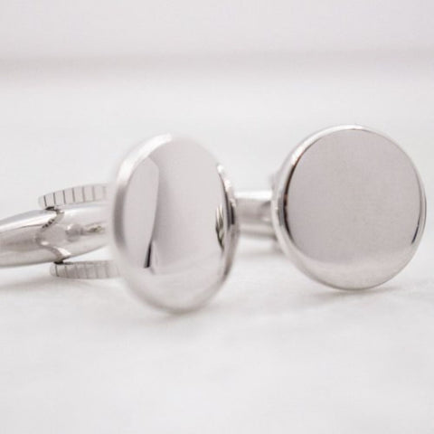 Sterling Silver Plain Round Men's Cuff Links