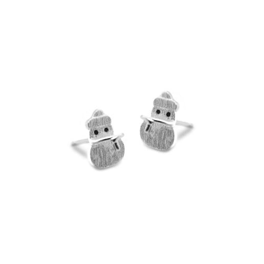 Sterling Silver Plain Satin Finish Snowman Studs