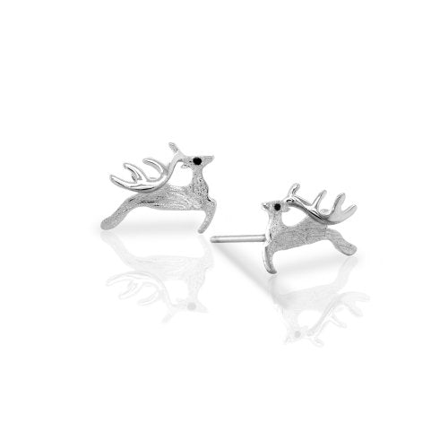 Sterling Silver Satin Finish Reindeer Studs