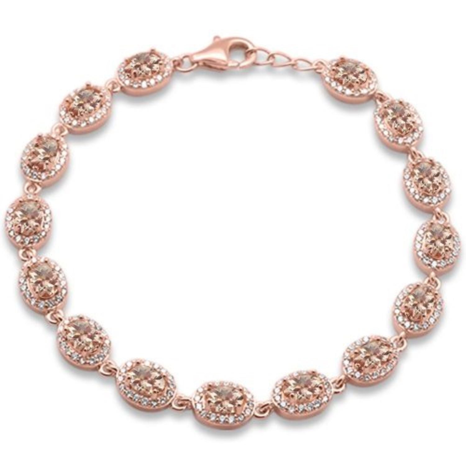 Elegant Morganite CZ Oval Halo Bracelet Sterling Silver