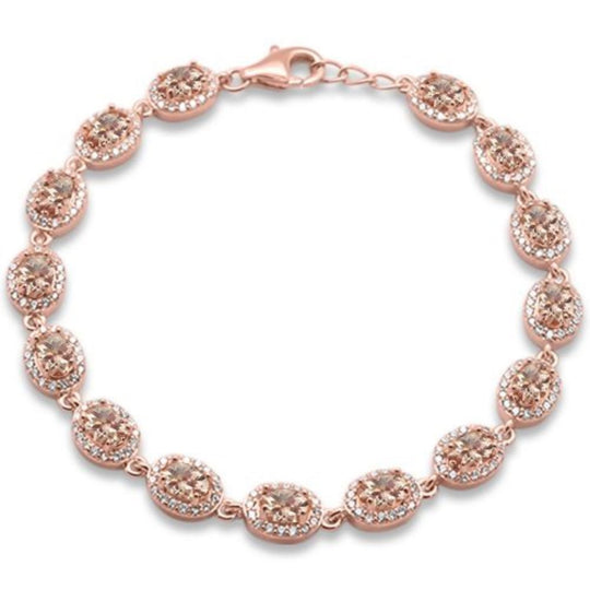 Elegant Morganite CZ Oval Halo Bracelet Sterling Silver