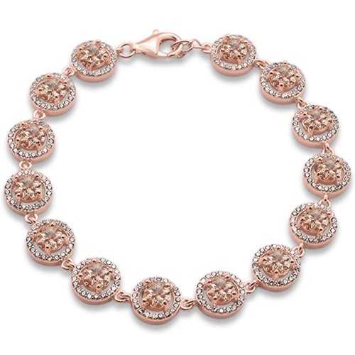 Halo Round Morganite CZ Diamond Bracelet in Sterling Silver