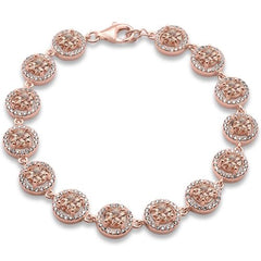 Halo Round Morganite CZ Diamond Bracelet in Sterling Silver